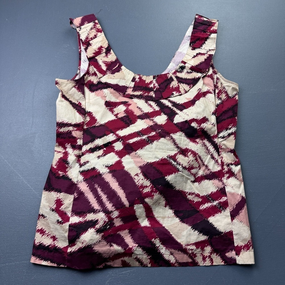 Ann Taylor Women's 6 Pink Red Ivory Sleeveless Abstract Print Blouse Career Top